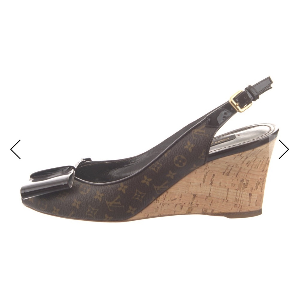 Louis Vuitton Black and Brown Wedge Slingbacks